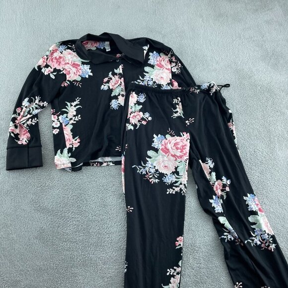 Flora Nikrooz Floral Pajama Set S Black/Pink Lightweight 2-Piece NWT 3180 - Picture 1 of 6